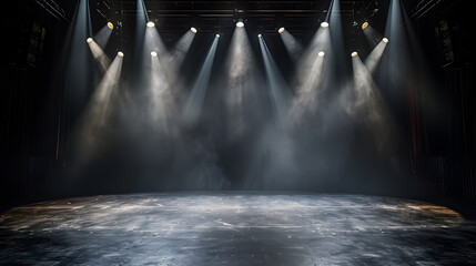 Stage bathed in bright spotlight creates a dramatic atmosphere