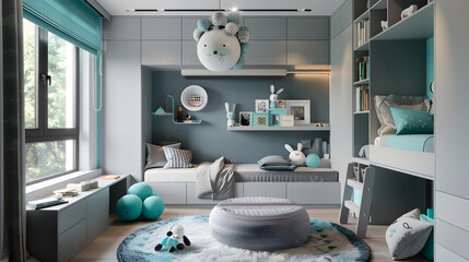  children's room in a modern style with furniture.