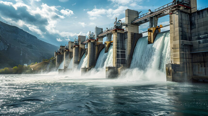 Hydroelectric power station. - obrazy, fototapety, plakaty