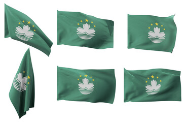 Large pictures of six different positions of the flag of Macau