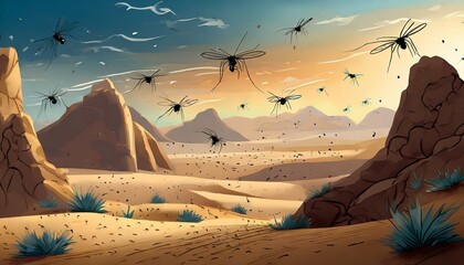 Exodus: The Plague of Mosquitoes (Gnats) - God's Third Plague on Egypt. Bible.  - obrazy, fototapety, plakaty