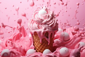 Soft Pink ice cream. Food summer dessert. Generate Ai