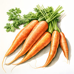 Carrot, vegetable, watercolor illustration, single object, white background for removing background.