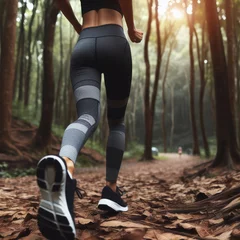 Foto auf Acrylglas Antireflex beautiful woman jogging in the forest © smerlot