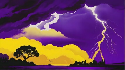landscape with clouds and lightning, ai generated