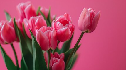 Monochromatic pink tulip arrangement for Mother's Day banner 