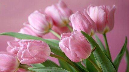 Monochromatic pink tulip arrangement for Mother's Day banner 