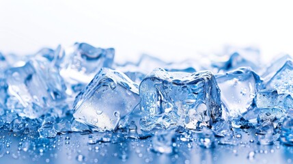 A clear image of ice cubes, isolated against a white background for clarity and focus - Powered by Adobe