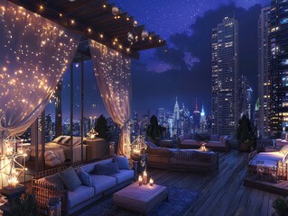 Nighttime Elegance: City Lights and Urban Panorama in Rooftop Skylines - Urban Sophistication in Rooftop Skylines - Indulge in the elegance of nighttime with rooftop skylines