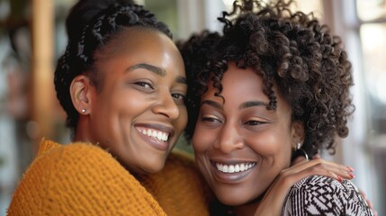 Motherâ€™s day. African American mother and daughter smiling happily