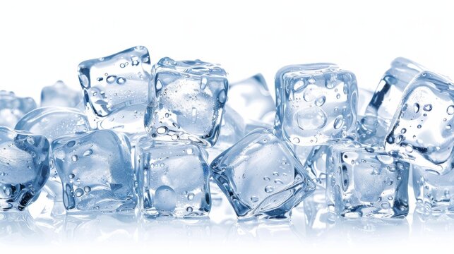 A clear image of ice cubes, isolated against a white background for clarity and focus