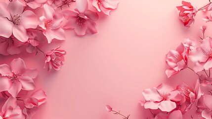 Mother's Day abstract pink color background decorated with pink flowers. Banner with copy space 