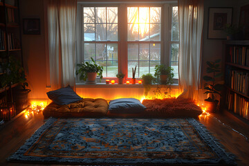 A cozy sanctuary in the home, a place in the home where you can enjoy peace and quiet, separated from the main living areas. Living room in warm colors.