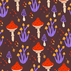 Seamless mushroom pattern.Simple pattern of cute mushroom illustration.Idea for fabric,wallpaper,banner.