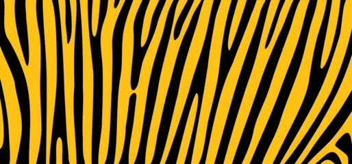 Fototapeten Cartoon orange or yellow safari zebra, line pattern. Zebra print, animal skin, tiger stripes sign. Africa, animal texture wave. jungle patroon. © MarkRademaker