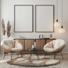 Frame mockup for a cozy modern interior design, Scandinavian style, 3D rendering, 3D illustration