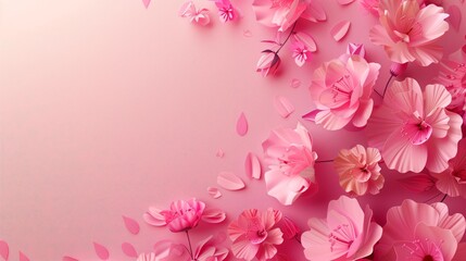 Mother's Day abstract pink color background decorated with pink flowers. Banner with copy space 