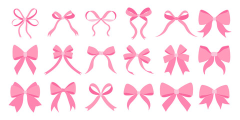 Set of pink ribbon bows - obrazy, fototapety, plakaty
