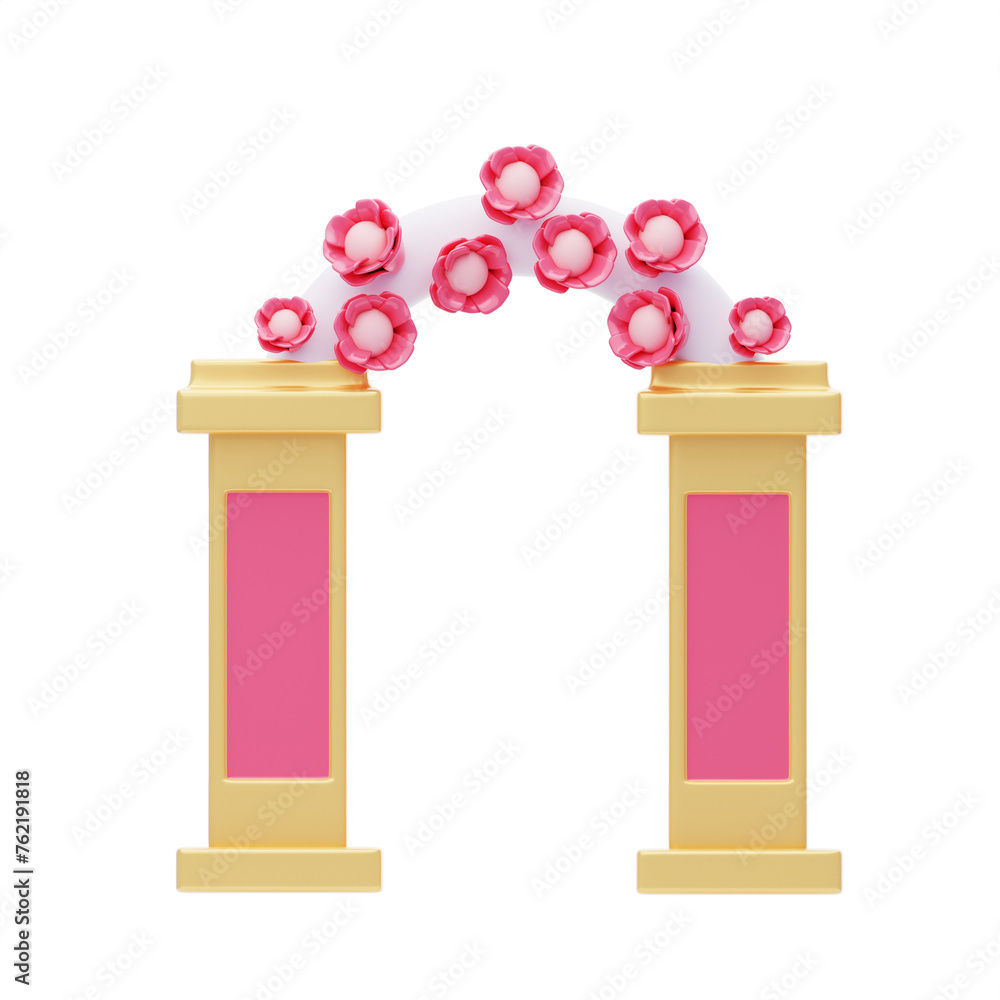 Aufkleber 3d wedding arch model gateway to forever love. 3d illustration, 3d element, 3d rendering. 3d visuali