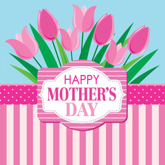 Happy mother's day card design with tulips and text