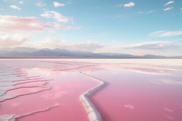 Unique Pink salt lake spa. Vacation beauty. Generate Ai