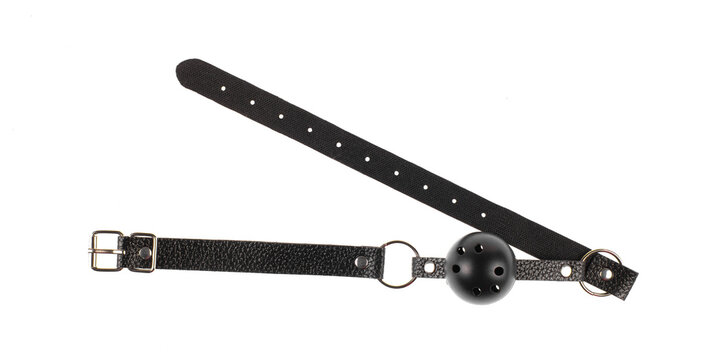 fetish black ball gag isolated on white background