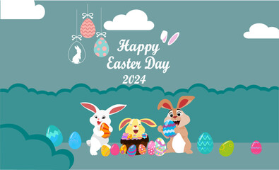 easter card with rabbits, happy easter day 2024, Easter, also called Pascha or Resurrection Sunday, is a Christian festival and cultural holiday commemorating the resurrection of Jesus from the dead.