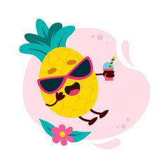 Kawaii Pineapple Character. Cute Summer Fruit. Vector Cartoon Illustration.