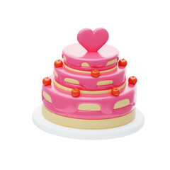 3D Wedding Cake With Cherry Topping Model Sweet Elegance. 3d illustration, 3d element, 3d rendering. 3d visualization isolated on a transparent background