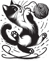 Black and White Cute Cat Vector Illustration