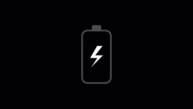 Low battery power indicator animation on transparent background. Low battery warning on mobile phone footage animation on alpha channel
