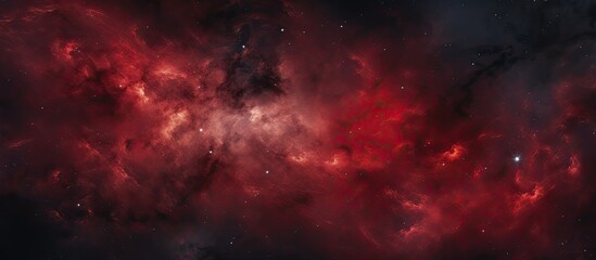 The sky resembles a galaxy dotted with red cumulus clouds, creating a stunning contrast against the dark space backdrop