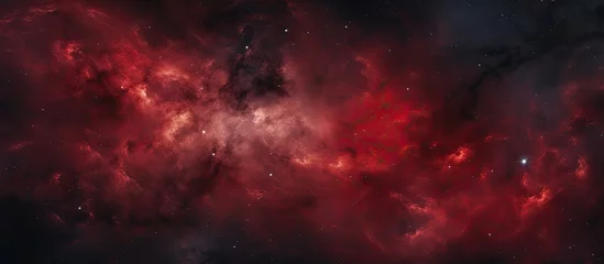 Deurstickers The sky resembles a galaxy dotted with red cumulus clouds, creating a stunning contrast against the dark space backdrop © 2rogan