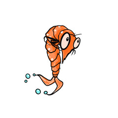 Cartoon funny shrimp running illustration isolated on white background