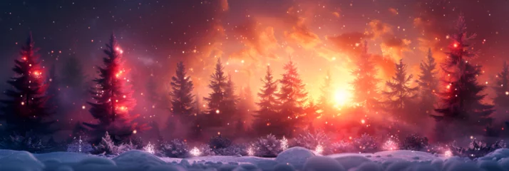 Tuinposter Colourful Christmas background, Illustration of a nighttime forest fire disaster trees engulfed in flamesdepicting the devastating  © David
