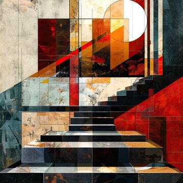 Abstract architectural collage with geometric shapes and textural contrasts. Creative modern art for wall decor and artistic expression