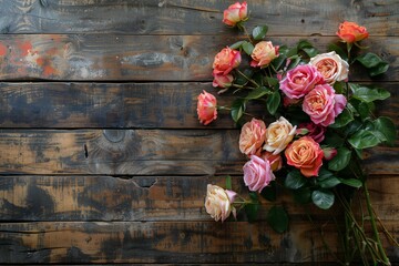 bouquet of roses on wooden background