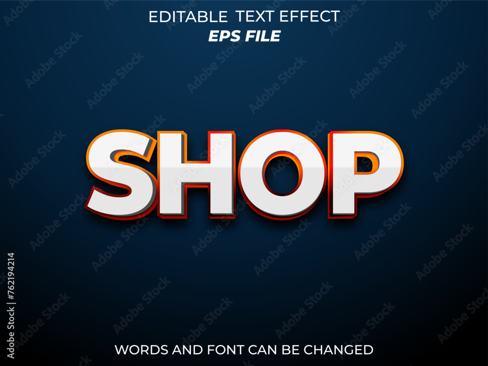 Poster shop text effect, font editable, typography, 3d text. vector template