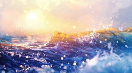 Sun shining over a beautiful ocean wave, perfect for travel brochures or inspirational posters