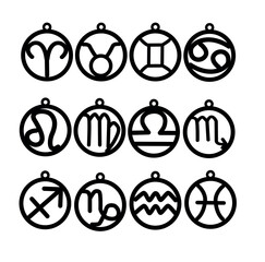 Vector circle zodiac earrings. Earring template. Zodiac sign. Pendant. Faux leather earrings.
