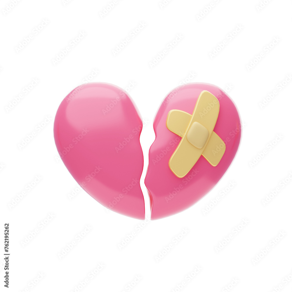 Poster 3d broken heart model fragments of emotion. 3d illustration, 3d element, 3d rendering. 3d visualizat
