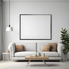 white wall frame, modern living room with sofa