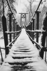 A snowy bridge in black and white, suitable for winter-themed designs