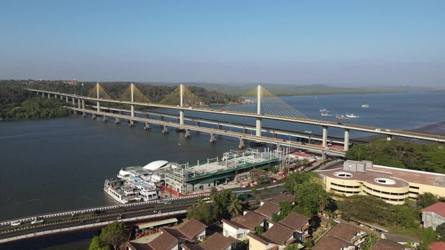 An Aerial shot of Atal Setu Bridge at Goa,India
