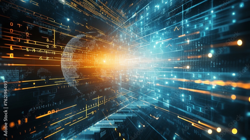 Aufkleber An overview of digital transformation concepts. Systems engineering. Binary codes. Programming.