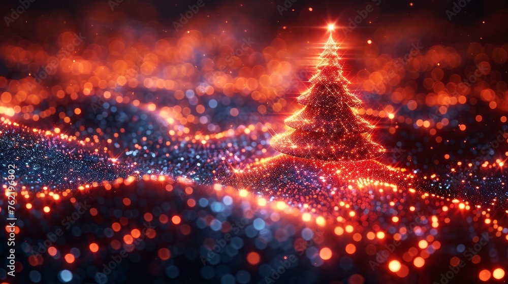 Poster a digital christmas tree with a futuristic feel. abstract card for happy new year. tree represented 