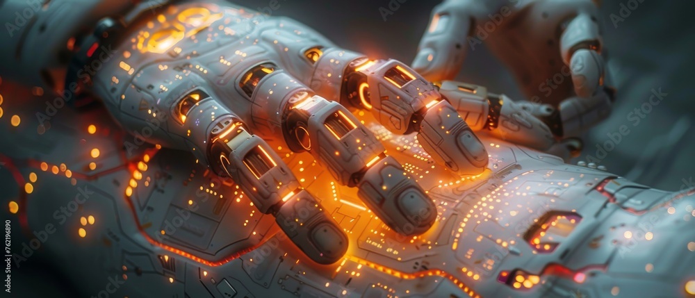 Aufkleber In the advanced technology field, man uses tools AI, smart robots, artificial intelligence technology, and innovation to connect to the internet and provide access to information and data.