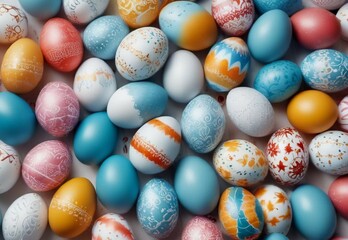 Fototapeta na wymiar Colorful Easter eggs, Easter background. Colorful Easter eggs. Easter Banner