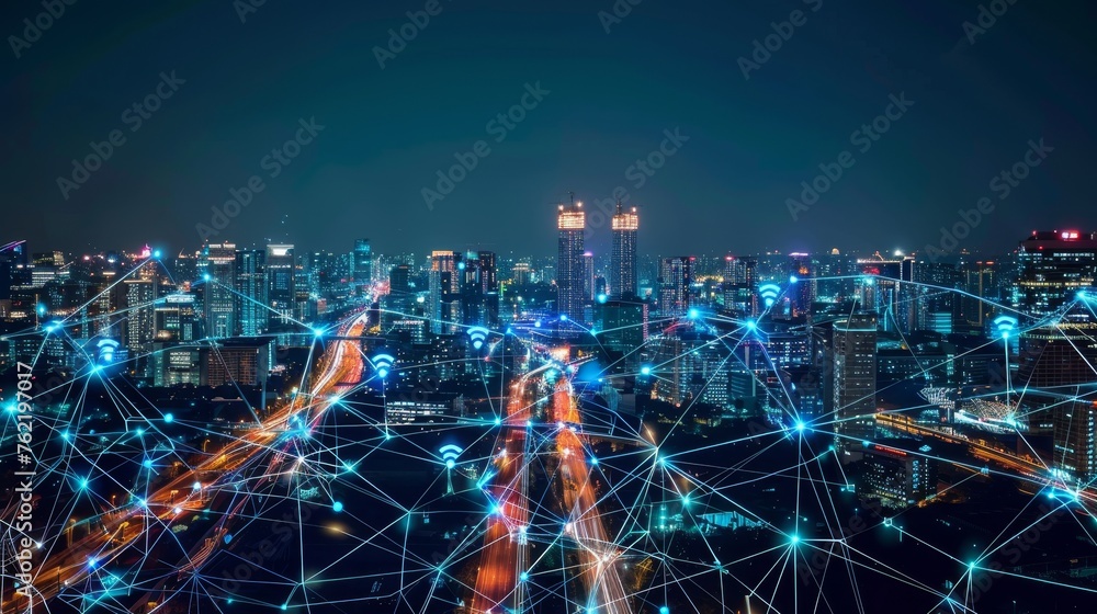Poster communication network concept for smart cities and the internet of things. 5g. internet of things (i