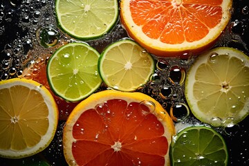 a group of sliced citrus fruits